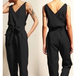 V-neck Sleeveless cotton linen jumpsuit